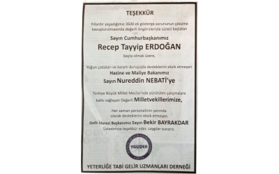 3600 Ek Gösterge Teşekkür İlanımız (Milliyet Gazetesi)